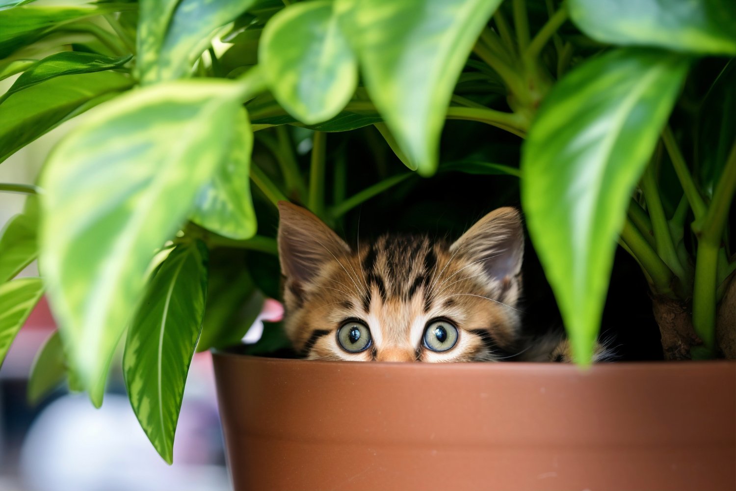 un gato dentro de una maceta de una planta que es segura para gatos