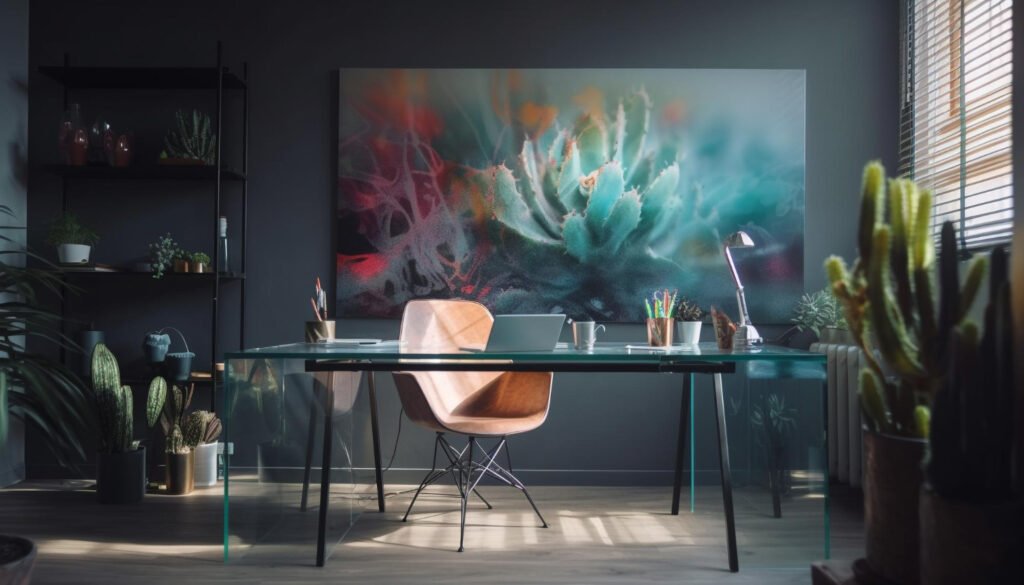 Decoración con plantas y textiles suaves para oficina en casa acogedora | HogarVivo