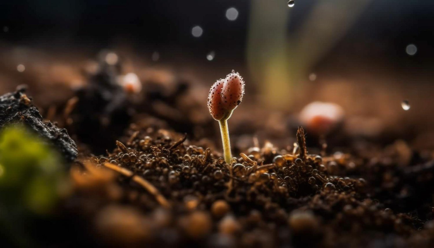 primer brote de una planta saliendo del piso y superando la primera fase del ciclo de vida de una planta